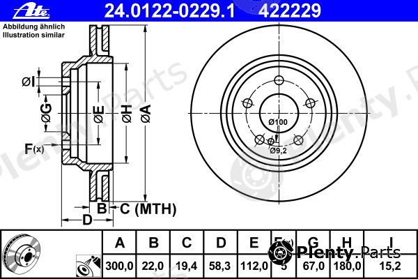  ATE part 24.0122-0229.1 (24012202291) Brake Disc