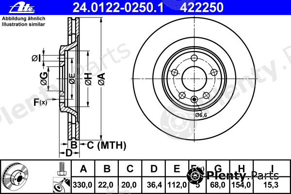  ATE part 24.0122-0250.1 (24012202501) Brake Disc