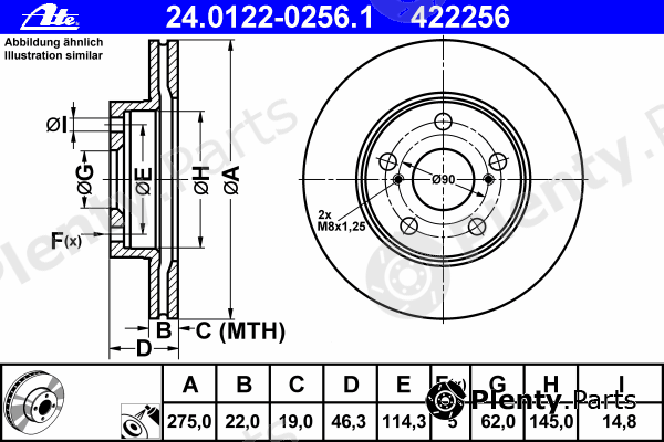  ATE part 24.0122-0256.1 (24012202561) Brake Disc