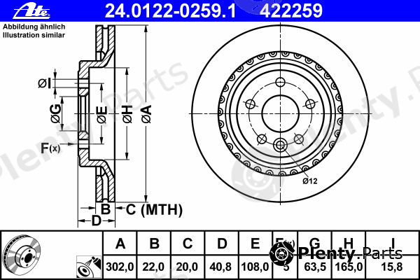  ATE part 24.0122-0259.1 (24012202591) Brake Disc