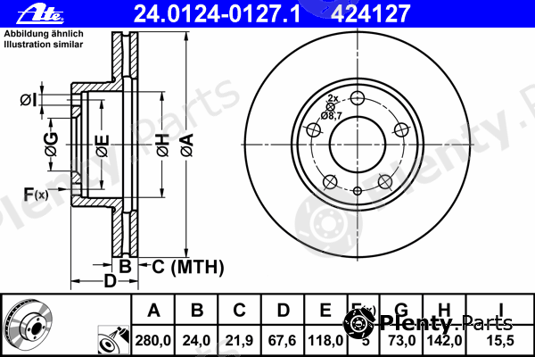  ATE part 24.0124-0127.1 (24012401271) Brake Disc