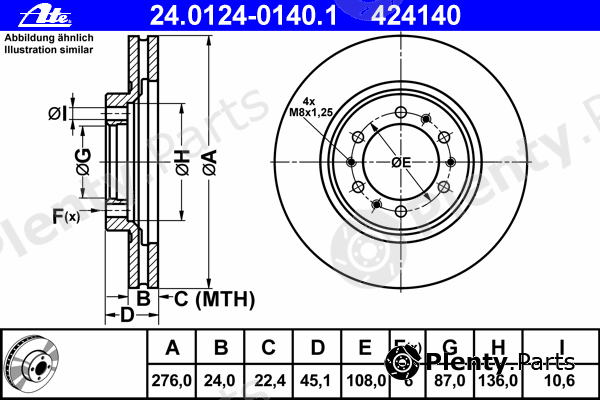  ATE part 24.0124-0140.1 (24012401401) Brake Disc