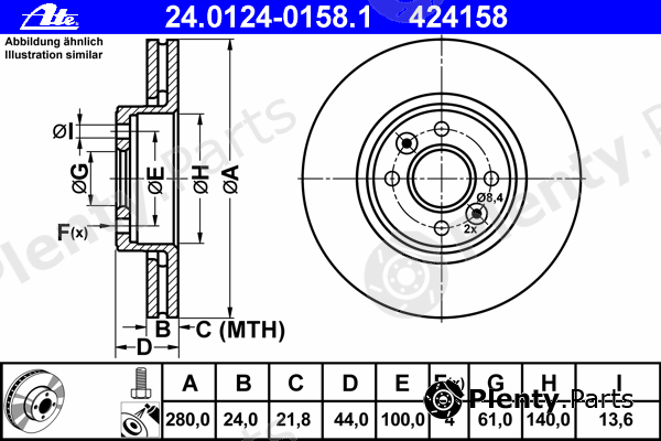  ATE part 24.0124-0158.1 (24012401581) Brake Disc