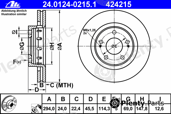  ATE part 24.0124-0215.1 (24012402151) Brake Disc