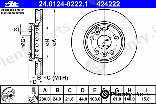 ATE part 24.0124-0222.1 (24012402221) Brake Disc