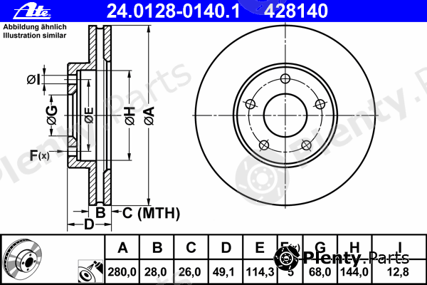  ATE part 24.0128-0140.1 (24012801401) Brake Disc