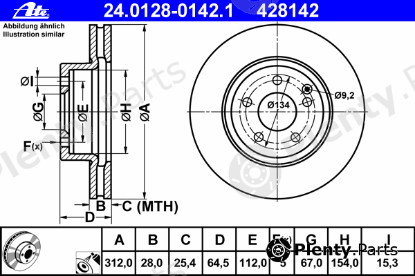  ATE part 24.0128-0142.1 (24012801421) Brake Disc