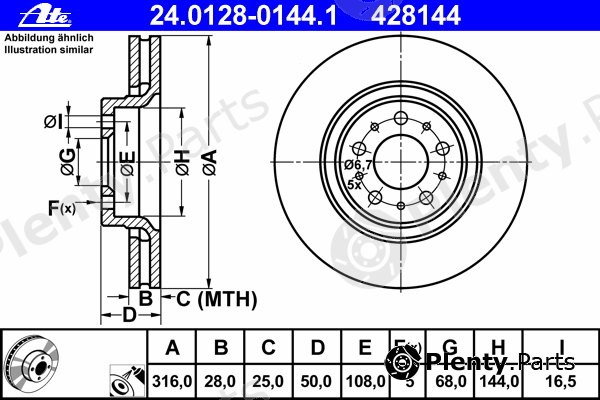  ATE part 24.0128-0144.1 (24012801441) Brake Disc
