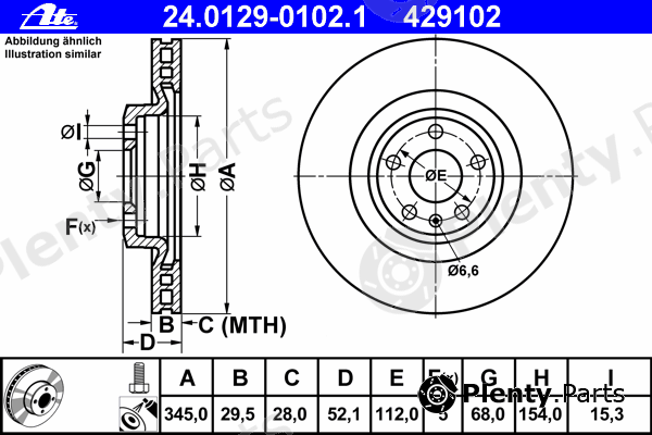  ATE part 24.0129-0102.1 (24012901021) Brake Disc