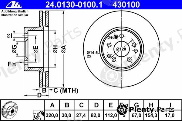  ATE part 24.0130-0100.1 (24013001001) Brake Disc