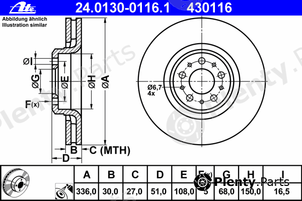  ATE part 24.0130-0116.1 (24013001161) Brake Disc