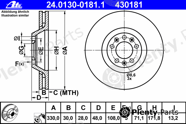  ATE part 24.0130-0181.1 (24013001811) Brake Disc