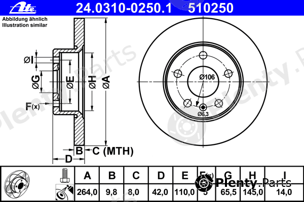  ATE part 24.0310-0250.1 (24031002501) Brake Disc