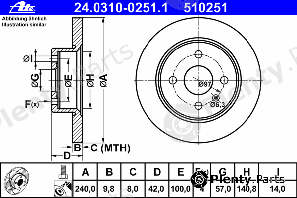  ATE part 24.0310-0251.1 (24031002511) Brake Disc