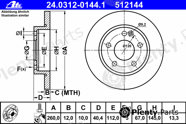  ATE part 24.0312-0144.1 (24031201441) Brake Disc