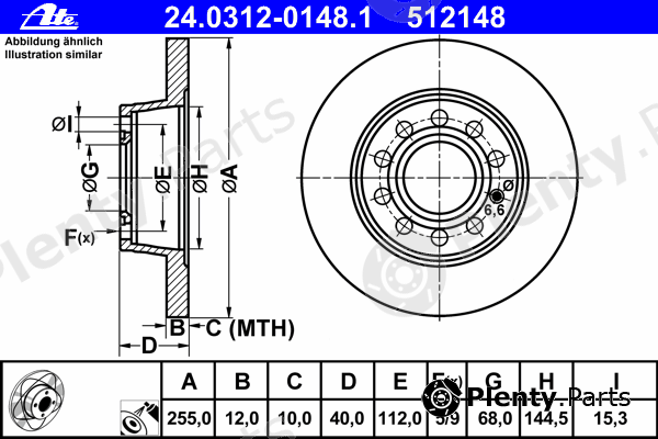  ATE part 24.0312-0148.1 (24031201481) Brake Disc