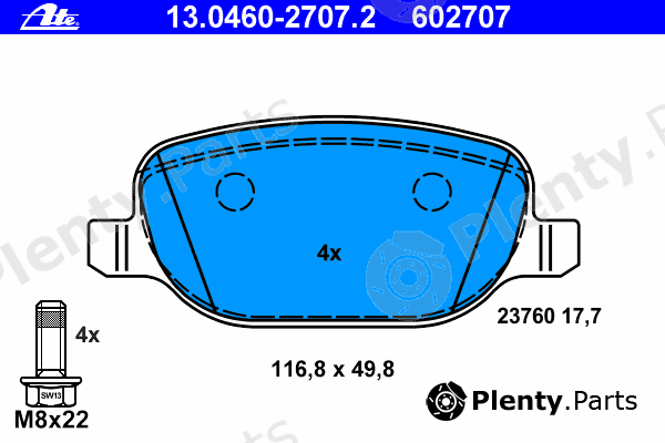  ATE part 13.0460-2707.2 (13046027072) Brake Pad Set, disc brake