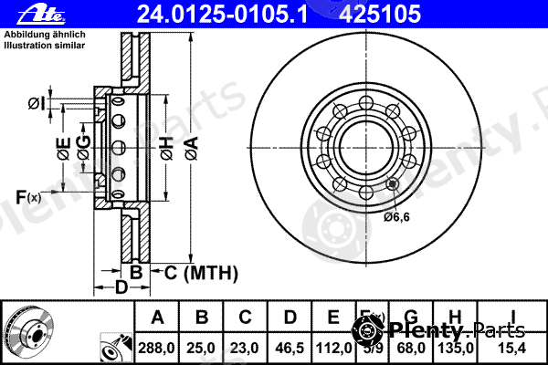  ATE part 24.0125-0105.1 (24012501051) Brake Disc