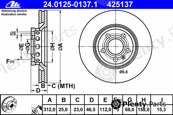  ATE part 24.0125-0137.1 (24012501371) Brake Disc