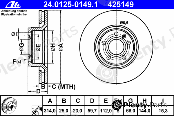  ATE part 24.0125-0149.1 (24012501491) Brake Disc