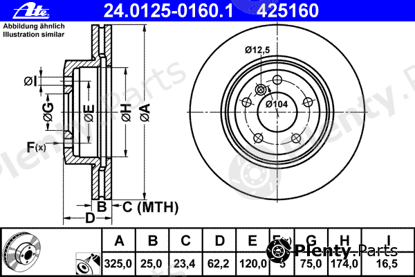  ATE part 24.0125-0160.1 (24012501601) Brake Disc