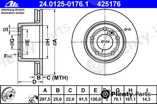  ATE part 24.0125-0176.1 (24012501761) Brake Disc