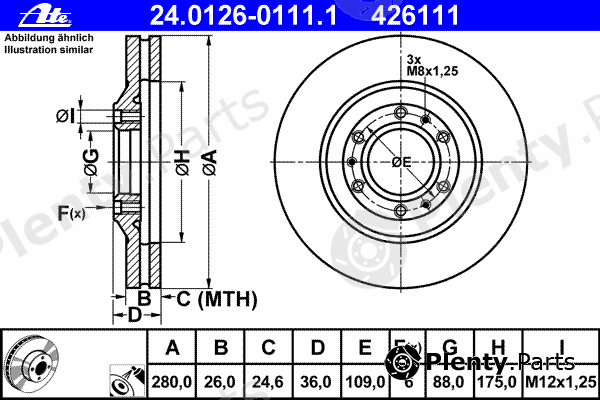  ATE part 24.0126-0111.1 (24012601111) Brake Disc