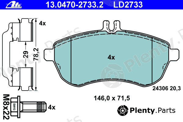  ATE part 13.0470-2733.2 (13047027332) Brake Pad Set, disc brake