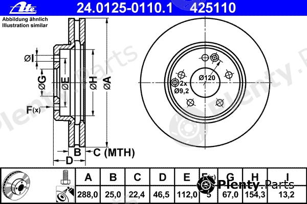  ATE part 24.0125-0110.1 (24012501101) Brake Disc