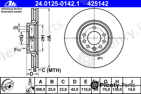  ATE part 24.0125-0142.1 (24012501421) Brake Disc