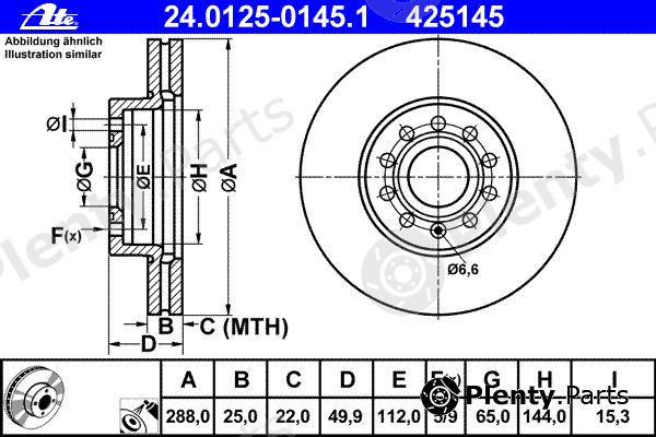  ATE part 24.0125-0145.1 (24012501451) Brake Disc