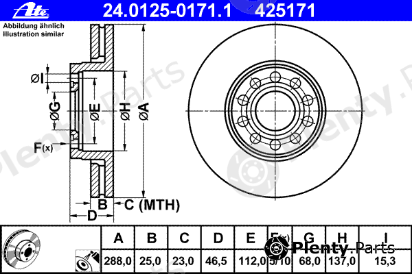  ATE part 24.0125-0171.1 (24012501711) Brake Disc
