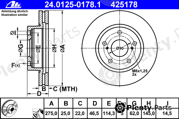  ATE part 24.0125-0178.1 (24012501781) Brake Disc