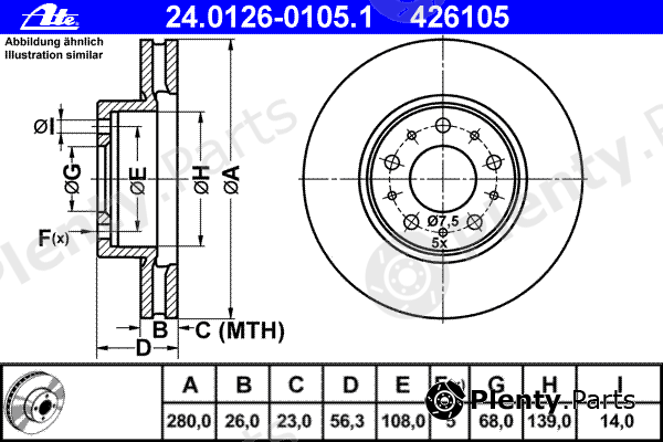  ATE part 24.0126-0105.1 (24012601051) Brake Disc