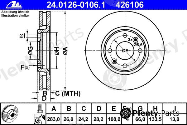  ATE part 24.0126-0106.1 (24012601061) Brake Disc
