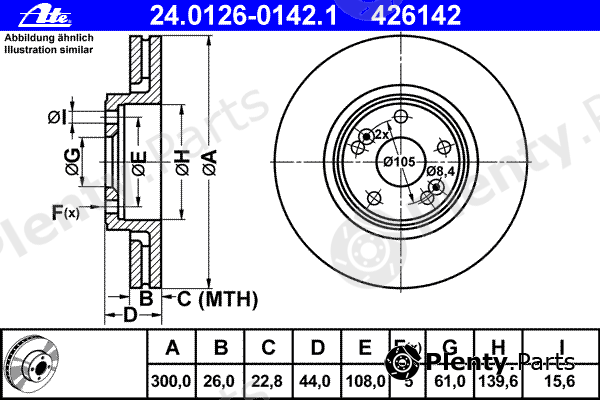  ATE part 24.0126-0142.1 (24012601421) Brake Disc