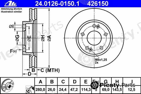  ATE part 24.0126-0150.1 (24012601501) Brake Disc