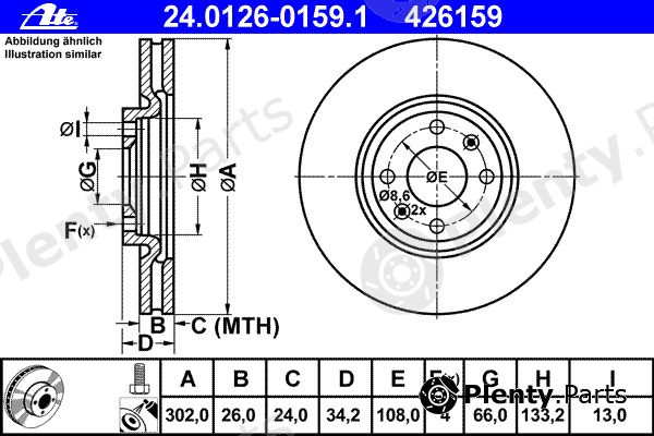  ATE part 24.0126-0159.1 (24012601591) Brake Disc