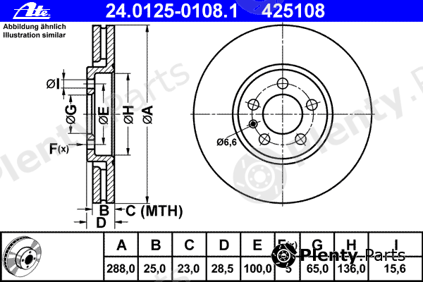  ATE part 24.0125-0108.1 (24012501081) Brake Disc