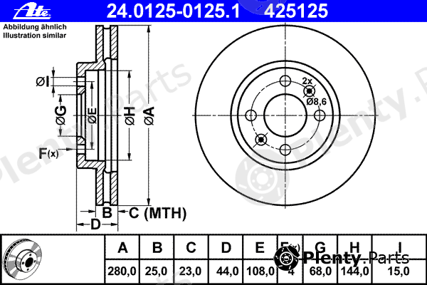  ATE part 24.0125-0125.1 (24012501251) Brake Disc