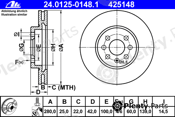  ATE part 24.0125-0148.1 (24012501481) Brake Disc
