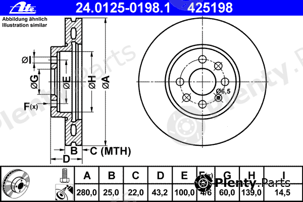  ATE part 24.0125-0198.1 (24012501981) Brake Disc