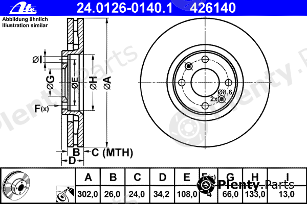  ATE part 24.0126-0140.1 (24012601401) Brake Disc
