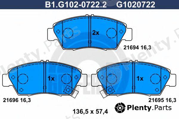  GALFER part B1.G102-0722.2 (B1G10207222) Brake Pad Set, disc brake