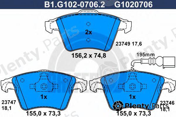  GALFER part B1.G102-0706.2 (B1G10207062) Brake Pad Set, disc brake