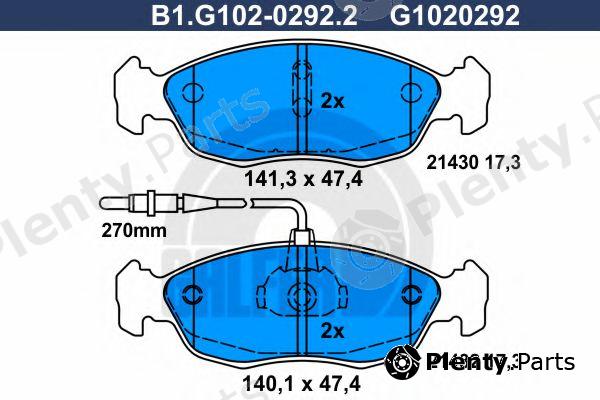  GALFER part B1.G102-0292.2 (B1G10202922) Brake Pad Set, disc brake