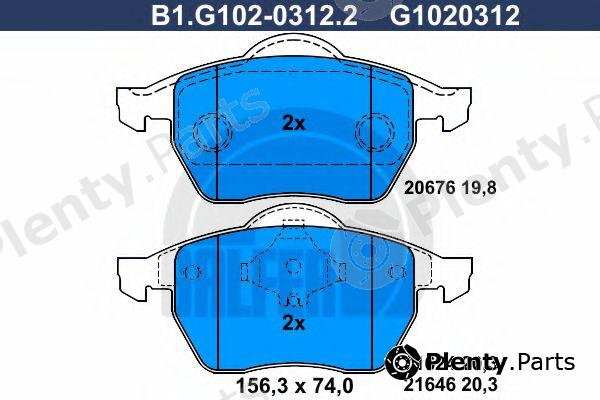  GALFER part B1.G102-0312.2 (B1G10203122) Brake Pad Set, disc brake
