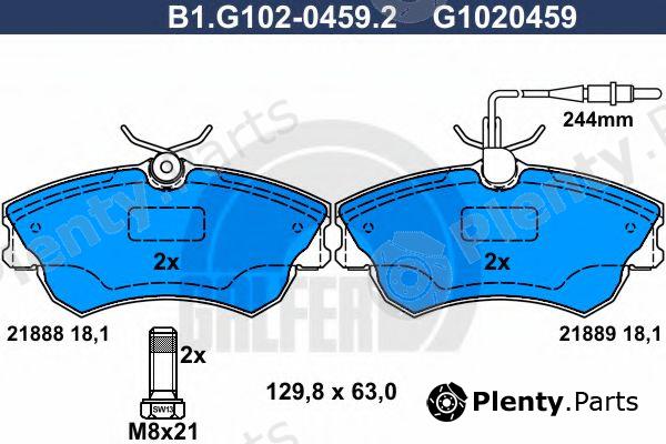  GALFER part B1.G102-0459.2 (B1G10204592) Brake Pad Set, disc brake