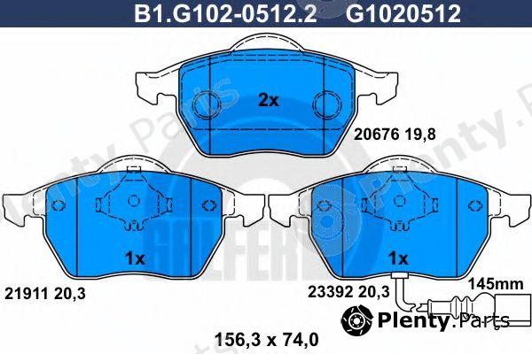  GALFER part B1.G102-0512.2 (B1G10205122) Brake Pad Set, disc brake