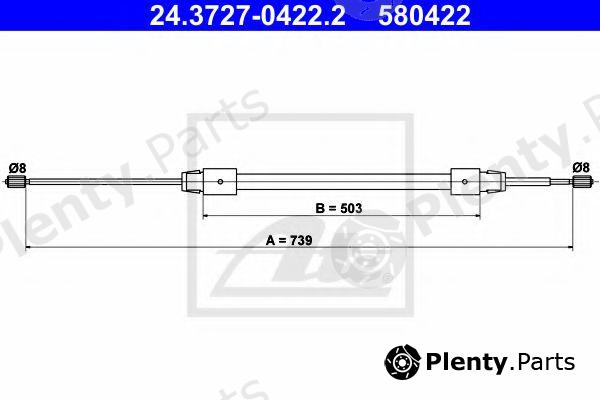  ATE part 24.3727-0422.2 (24372704222) Cable, parking brake